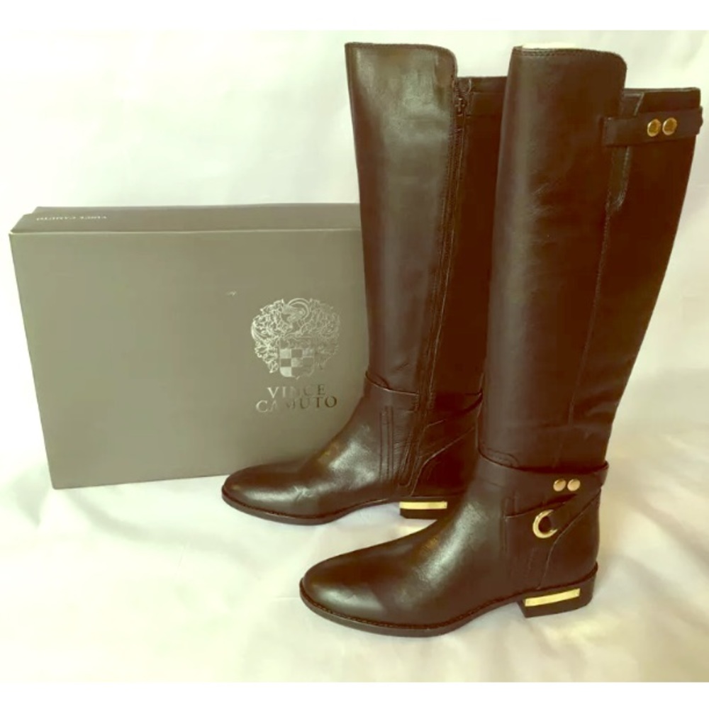 Vince Camuto Prini Black Leather Knee High Boots